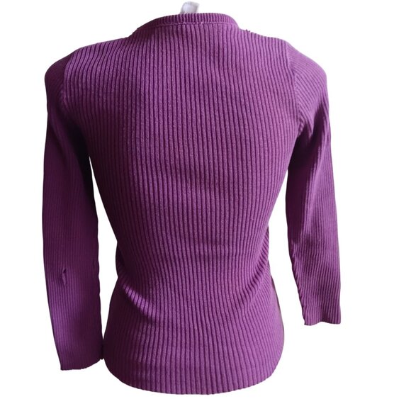 Women's Small Sweater Top Vintage 1970's Purple Hippie Ribbed Knit Sexy Disco - Picture 3 of 9